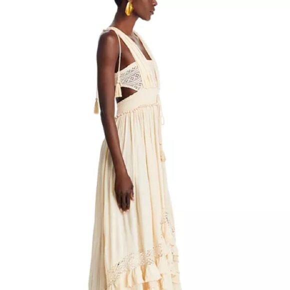 Free People Santa Maria Maxi Women’s Dress beige khaki boho hippie Size Medium - Picture 8 of 16